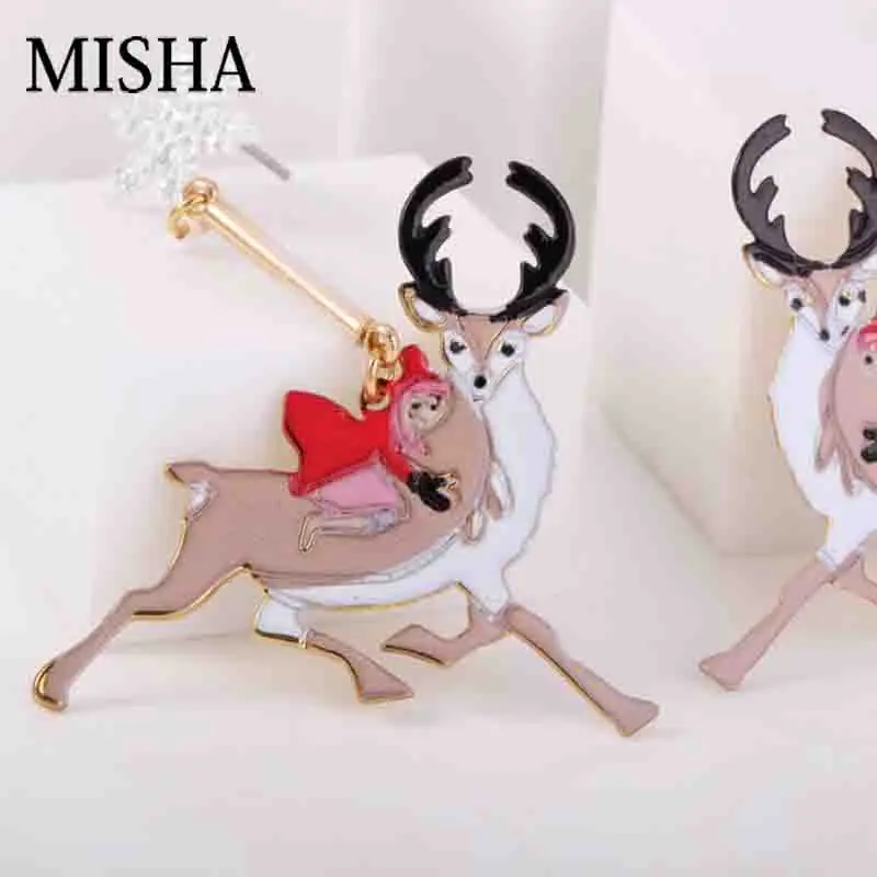 MISHA шикарные серьги гвоздики для женщин снежинки олень дизайн рождественский