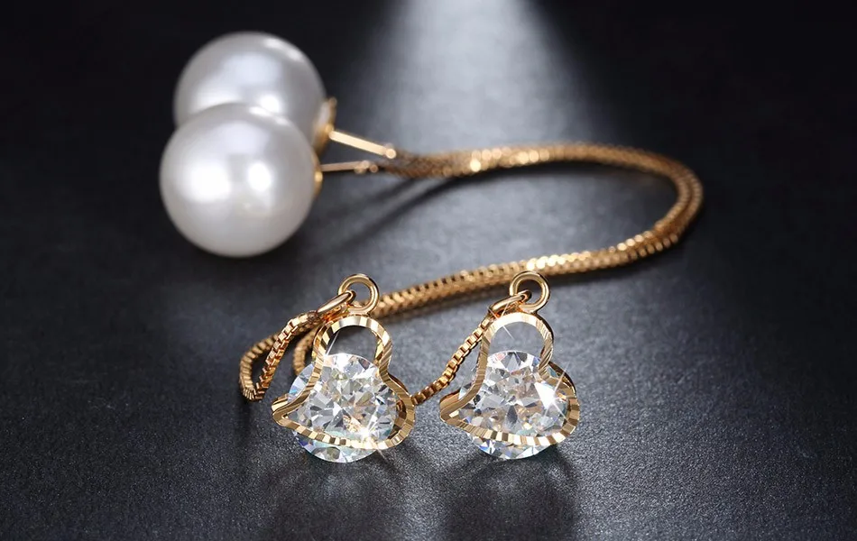 ORSA JEWELS Австрийские длинные с кристаллами серьги-гвоздики в форме сердца с большим искусственным жемчугом элегантные золотые ювелирные изделия для женщин OME26