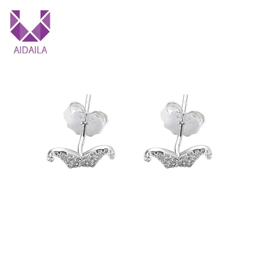 

AIDAILA Authentic Stud Earrings 100% 925 Sterling Silver for Women Earrings with CZ Zircon Moustache Top Quality Female Party