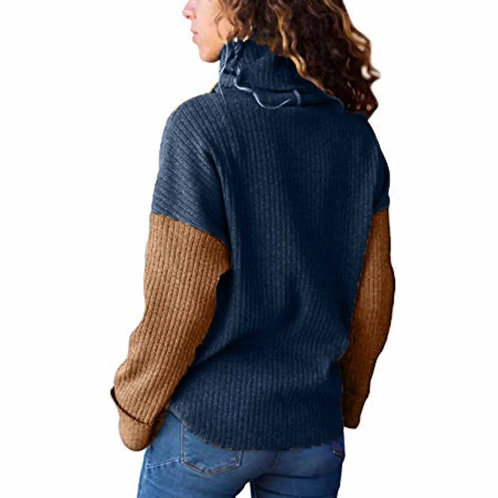 JAYCOSIN 2019 Women's sweater knitted turtleneck Color Matching Long-Sleeved Slim Sweater female Pullover Women hot sale | Женская