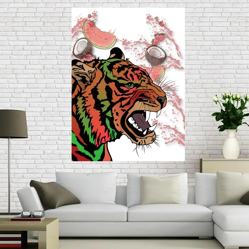1 шт. Шелковый плакат с тигром на холсте | Дом и сад