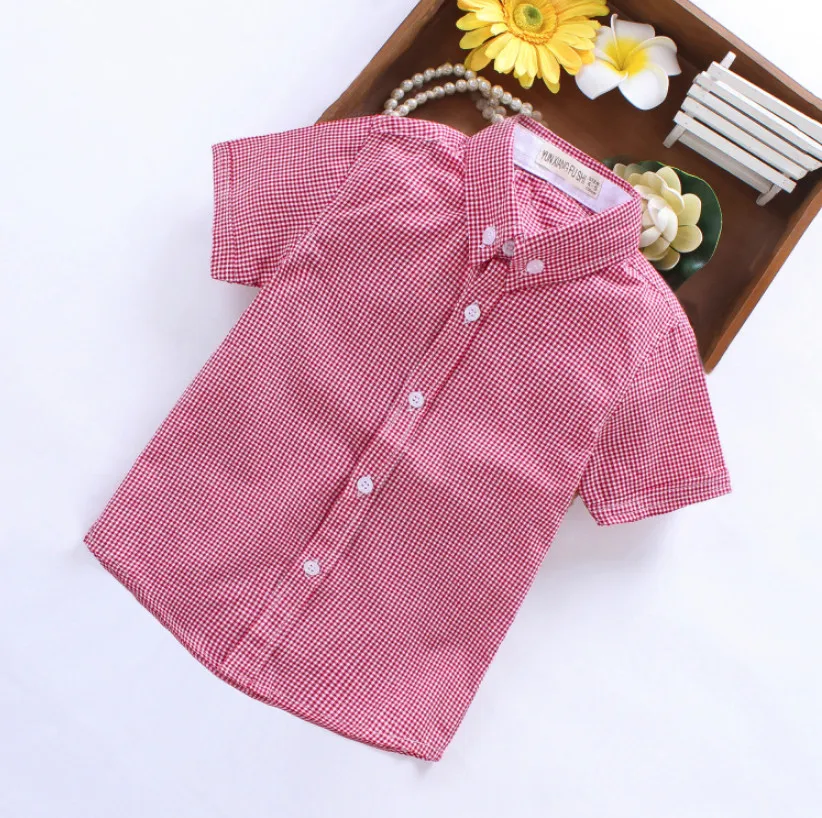 

Summer Short Sleeve Boy's Shirts Fashion Turn-down Collar Small Plaid Camisa Boy Shirt Masculina for Children Baby Kids Clothes