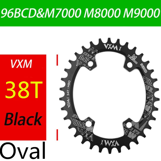 38T Black oval Велосипедная Звездочка VXM 96BCD 30 T/32 T/34 T/36 T/38 T, узкая широкая круглая овальная велосипедная звездочка, велосипедная круглая шатунная пластина, запчасти для велосипеда - Цвет: 38T Black oval