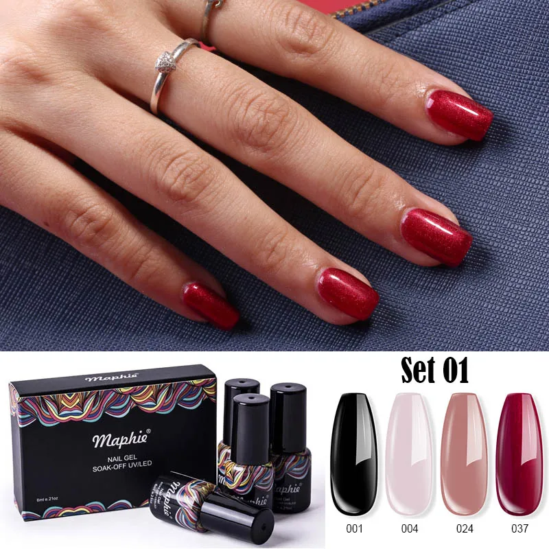 set 01 Maphie, 4 шт./лот, красный цвет, Гель-лак для ногтей, набор с коробкой, блестящий блеск, УФ лак для ногтей, лак, стойкий светодиодный Гибридный гель - Цвет: set 01
