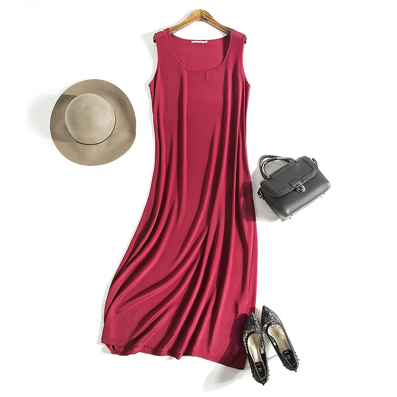 Платье из 100% шелка с карманами летнее платье на бретельках 19M L XL 2019 | Женская