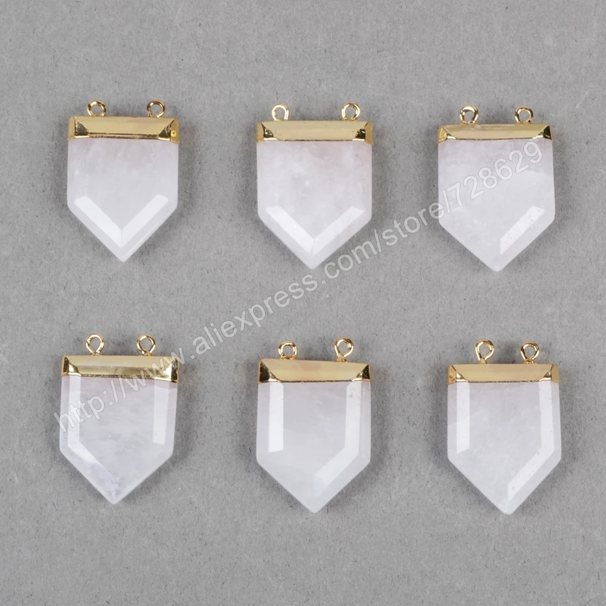 Позолоченный щит природный белого кварца разъем Bails G0602|quartz gem|quartz counterquartz gemstone |