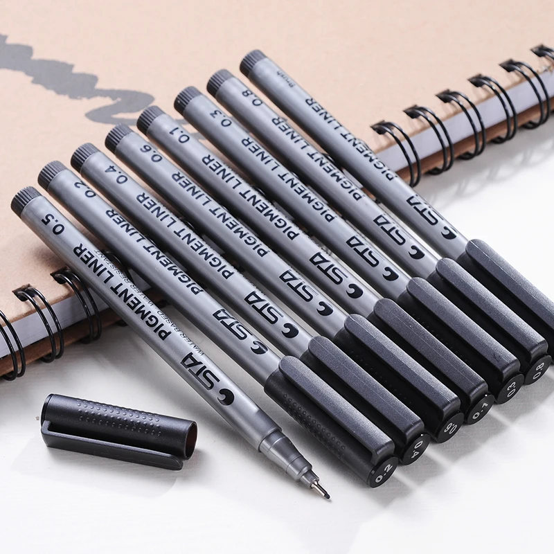 

1Pc Pigment Liner Marker Pen Water Resistant 0.05 0.1 0.2 0.3 0.4 0.5 0.6 0.8 Different Tip Black Fineliner Sketching Brush Pens