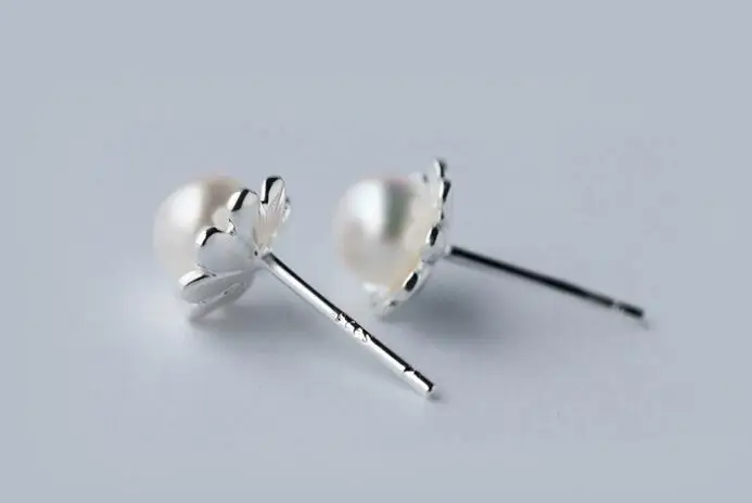 7 мм * 5 мм. 925 sterling silver Пресноводных Культивированный Жемчуг Цветок Серьги