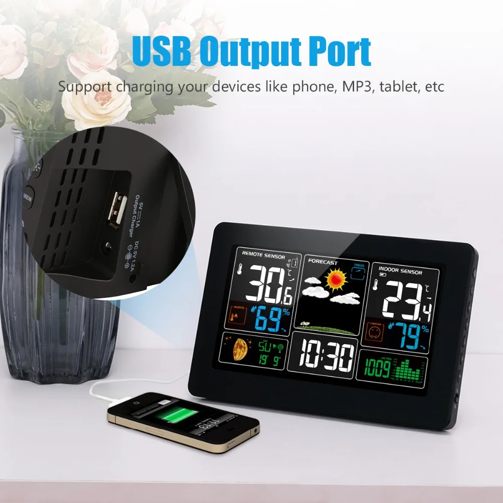 Weather Station Wireless Indoor Outdoor Thermometer Hygrometer Digital Alarm Clock Barometer Forecast Remote Sensor | Дом и сад