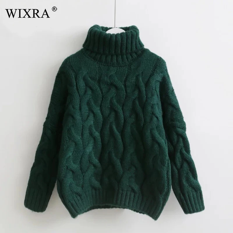 Wixra Women Hot Warm Sweaters Autumn Winter Turtleneck Pullover Casual Solid Oversized Sweater | Женская одежда