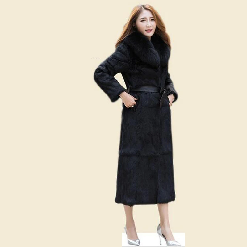 Женское длинное пальто из кроличьего меха с большим воротником лисьего TSR85 |