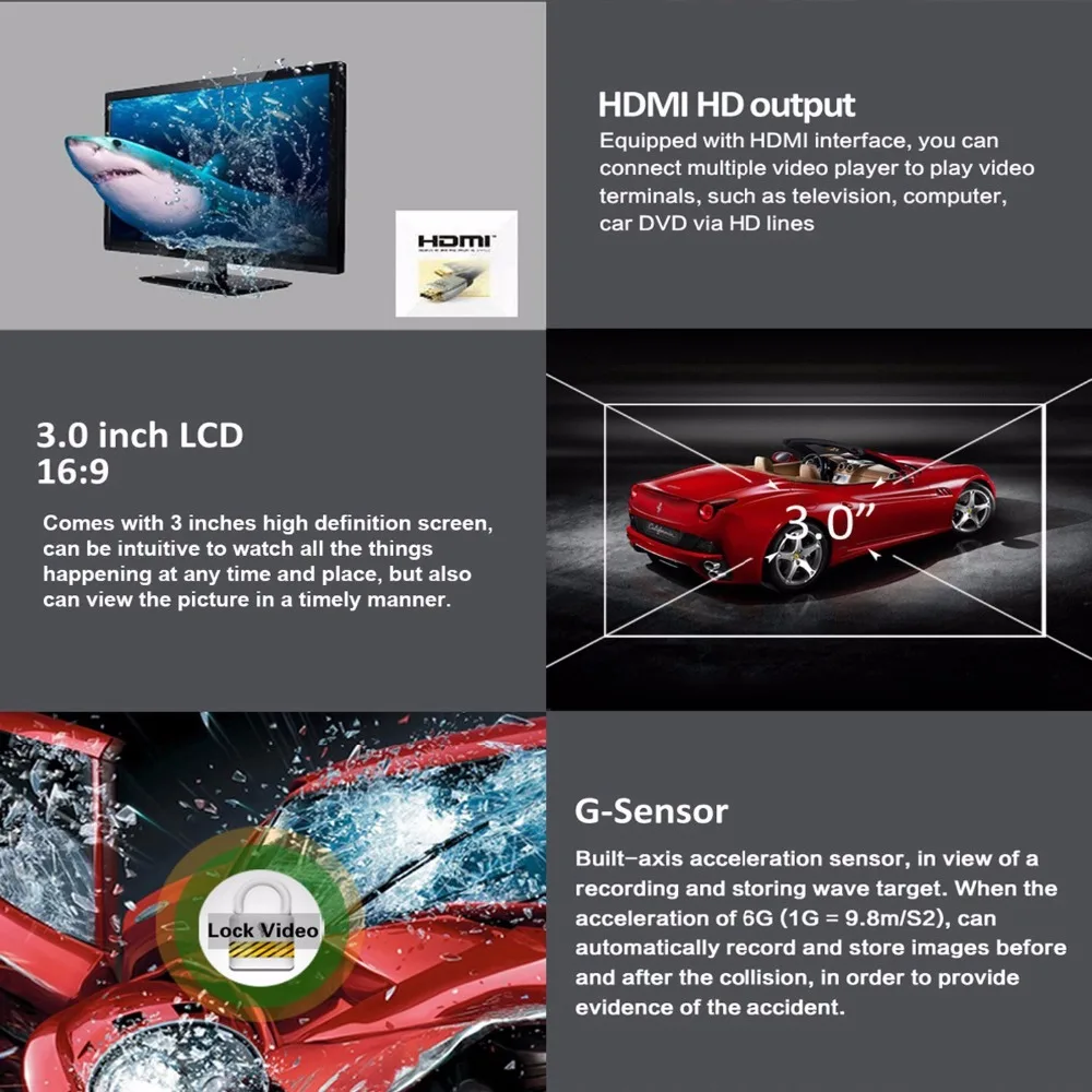 Azdome dab205 Ambarella A12 Видеорегистраторы для автомобилей Камера HD 1440 P 30fps 2.7 дюймов видео