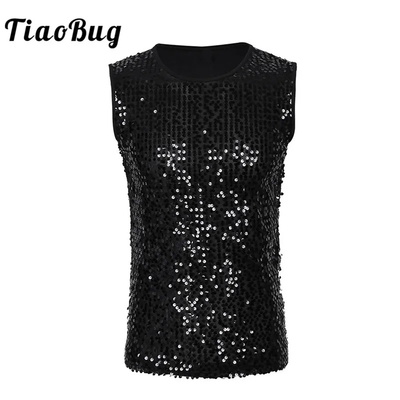 TiaoBug Модный летний Блестящий Мужской приталенный жилет без рукавов с блестками