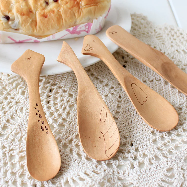 

Zakka small animal style eco-friendly wooden spoon butter spoon jam spoon