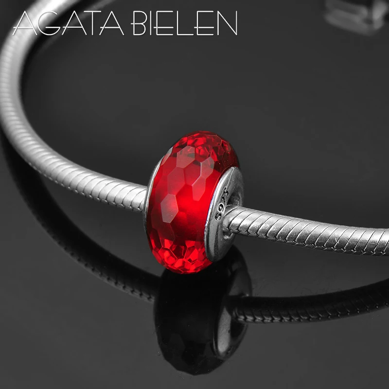 New 100% real 925 Sterling Silver bright red round fine Murano Glass Bead Fit Original europeu Charms Bracelet Jewelry making | Украшения и