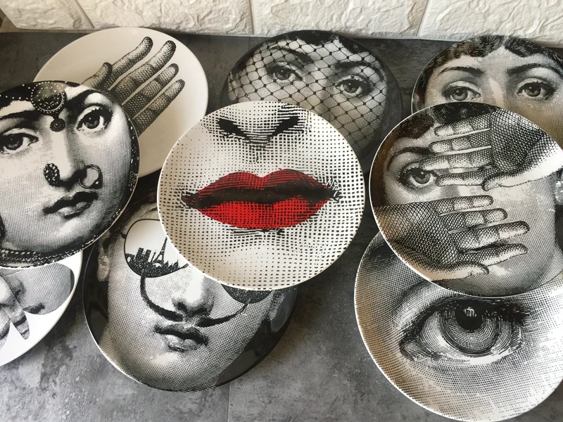 8 дюймов Милан rosenthal Piero fornasetti тарелки чистого черного цвета и белой иллюстрации Топ Мода висят блюда по производству образцов/дома/отеля настенный Декор