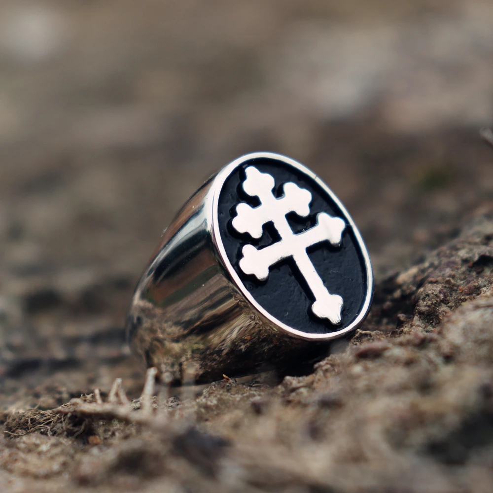 EYHIMD Classic Cross of Lorraine Signet Rings Mens Stainless Steel Biker Ring Fashion Jewelry | Украшения и аксессуары