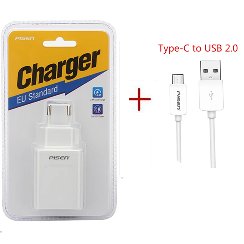 EU standard type-c PISEN Dual USB Быстрое Зарядное Устройство Мощность 5 В 2.4A Путешествия Удобный ЕС подключите Белый Мини Телефон Сетевой Адаптер для iPhone 6 Samsung Tablet - Тип штекера: EU standard type-c
