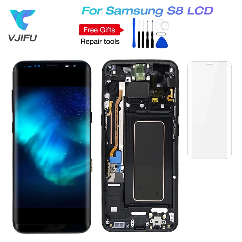 

AMOLED S8 LCD with Frame for SAMSUNG Galaxy S8 G950 G950F Display Touch Screen Replacement Digitizer with Screen Protector