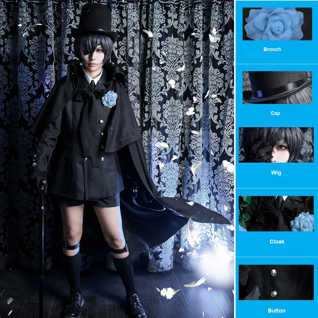 Аниме Черный дворецкий Ciel Phantomhive похоронный маскарадный костюм Kuroshitsuji на