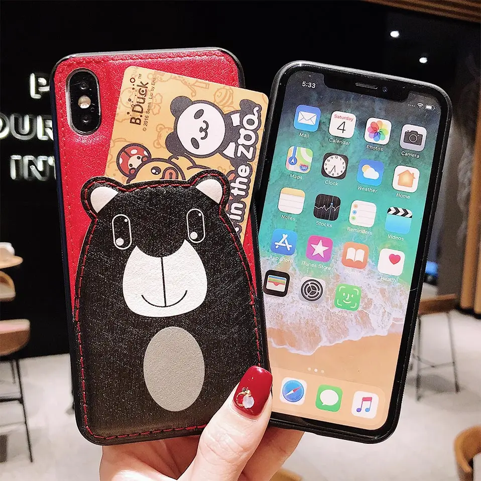 Cute Animal Pig Phone Case For iPhone 6 6S 7 8 Plus X Card slot Back Cover XS XR XSMax Capa |