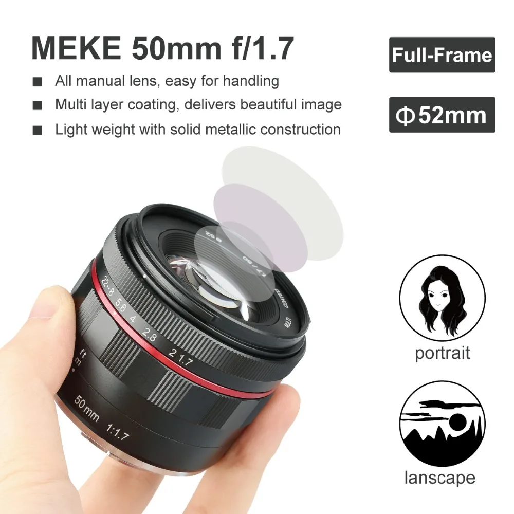 Meike MK 50 мм f1.7 ручная Фокусирующая линза с большой диафрагмой для камер Sony E-mount A6000