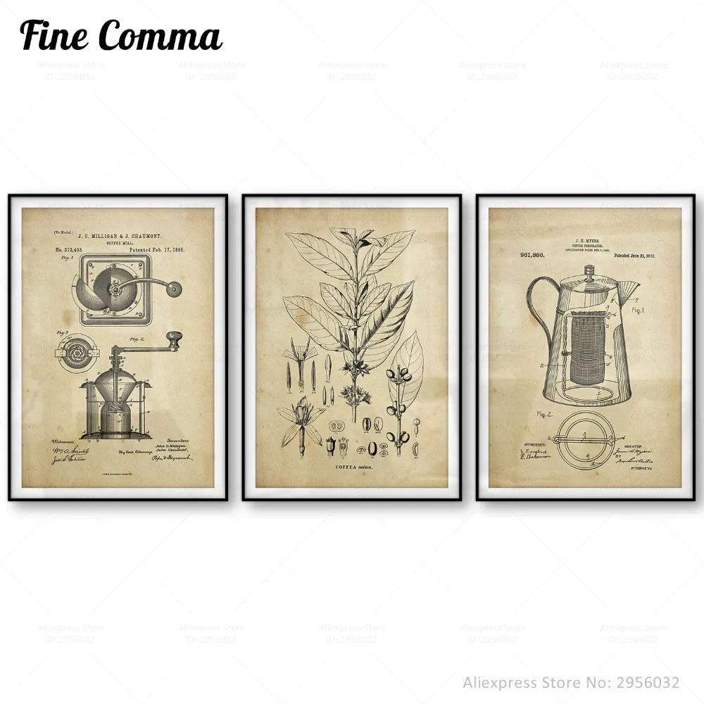 Кофе Wall-Art постер кофемолка Для Завтрака Бар Кафе Декор для кухни Печать на холсте