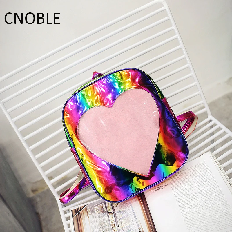 Для женщин девочек Сумка Искусственная кожа голографическая рюкзак Silver rainbow