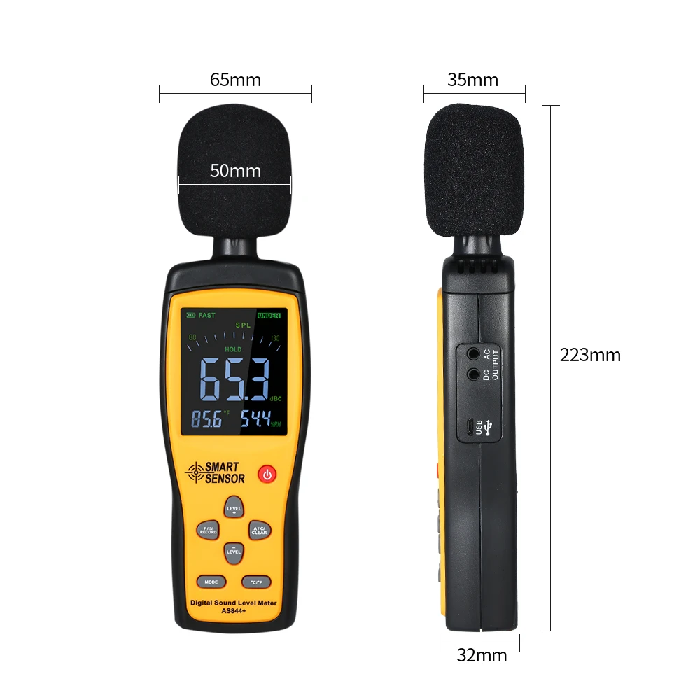 

30~130dB Sound level meters Decibel meter logger Noise Audio detector Digital Diagnostic-tool Automotive Microphone Thermometer