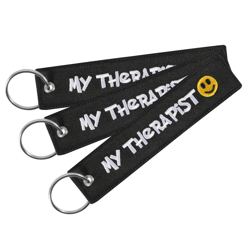 

Remove Before Flight My Therapist Keychain for Motorcycle Cars Embroidery Key Chains Fashion Jewelry Black Key Ring Gifts