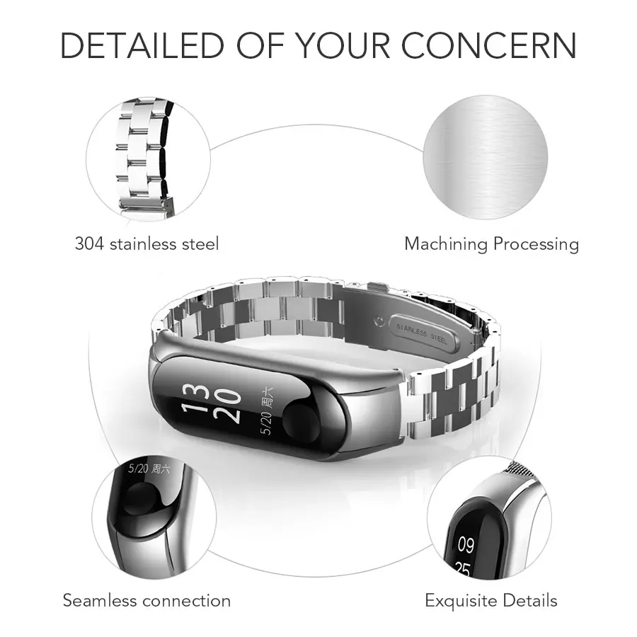 Браслет из нержавеющей стали для Mi Band 3 металлический Безвинтовой сменный