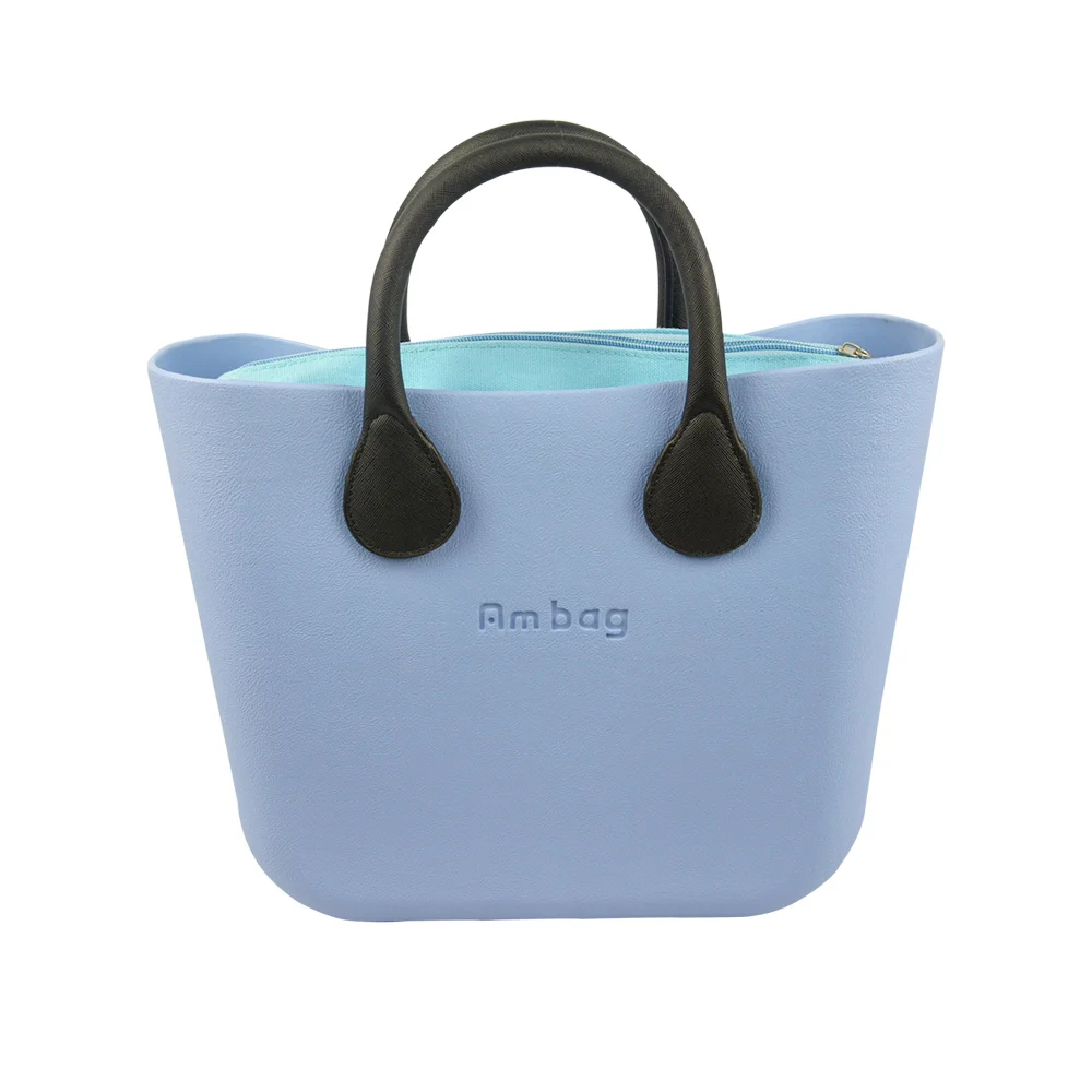 AMbag Obag стильная Водонепроницаемая мини-сумка EVA AMbag с подкладкой из парусины на молнии красочная кожаная ручка женская сумка DIY - Цвет: Light Blue