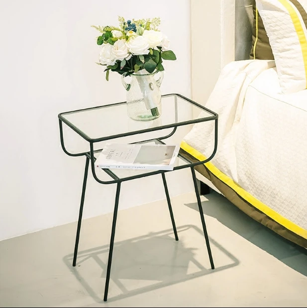 

Iron square table home decoration glass coffee table wrought iron bedside cabinet storage cabinet tempered glass coffee table