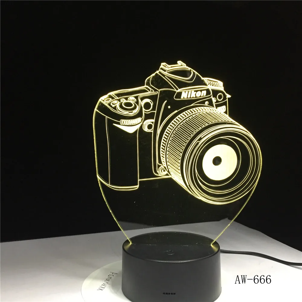 Nikon Камера 3D светодиодный ночной Светильник Led акриловые красочный светильник s голограмма дети настольная лампа атмосферу светодиодный светильник лампа милый светильник AW-666