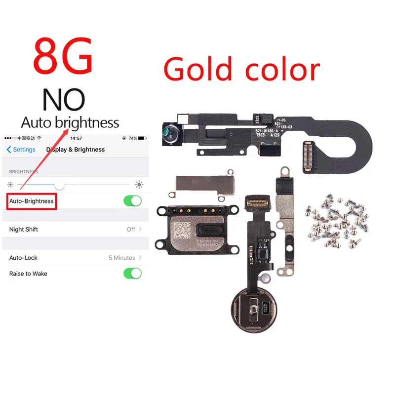 8G Gold No brightne 1 комплект для iphone 8G 8 Plus кнопка Home flex+ датчик приближения фронтальной камеры+ наушник+ Полный Винты+ наушник металлические запасные части - Цвет: 8G Gold No brightne