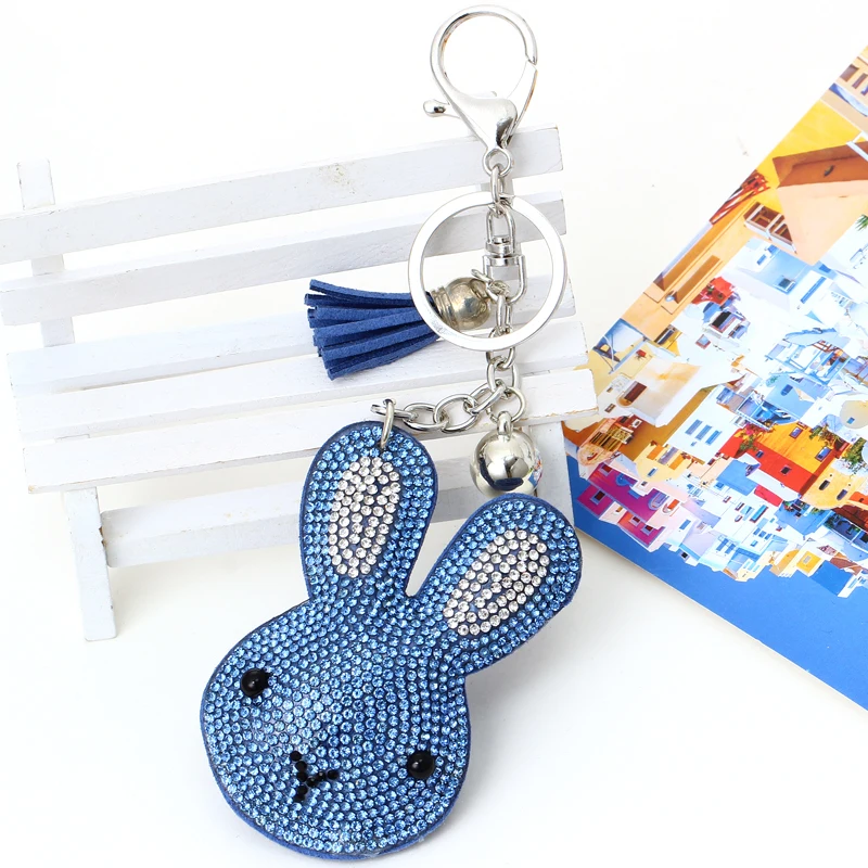 Милый кролик Хрустальный брелок для ключей держатель кожаная кисточка сумка
