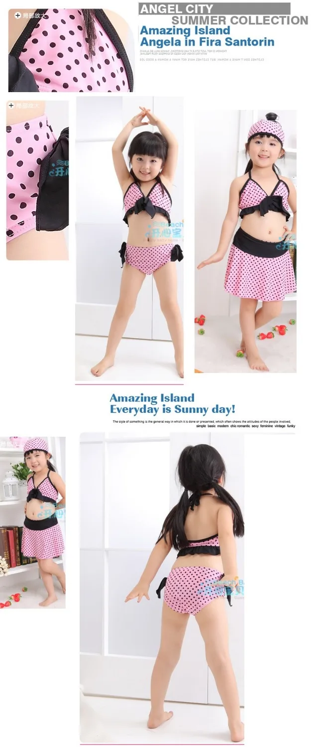 Купальник бикини в горошек для девочек комплект из 4 предметов юбка шапочка