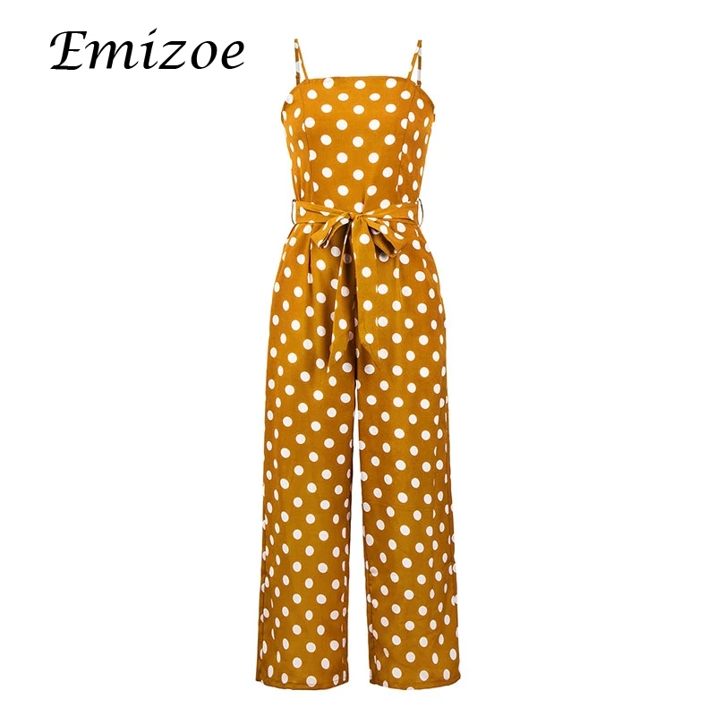 Emizoe 2018 summer elegant polda dot jumpsuit rompers women bodycon strap long streetwear female overalls jumpsuits | Женская одежда