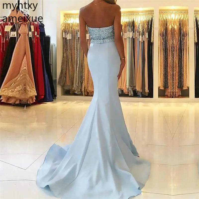 Blue Sexy Evening Dress 2021 Beading Mermaid Prom Dresses Womens Pageant Plus Size Formal Party Vestido De Festa Robe Soiree | Свадьбы и