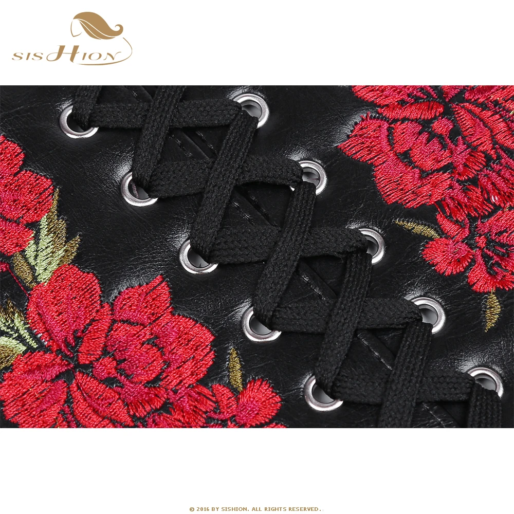 Женские корсеты и бюстье SISHION готический корсет с цветочной вышивкой на шнуровке