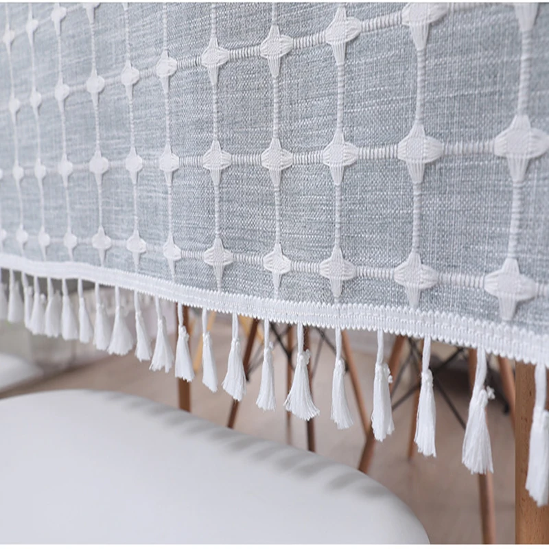 Cotton linen lace side tablecloth small plaid cloth gray Mika 2 color living room dining room decoration coffee table tablecloth