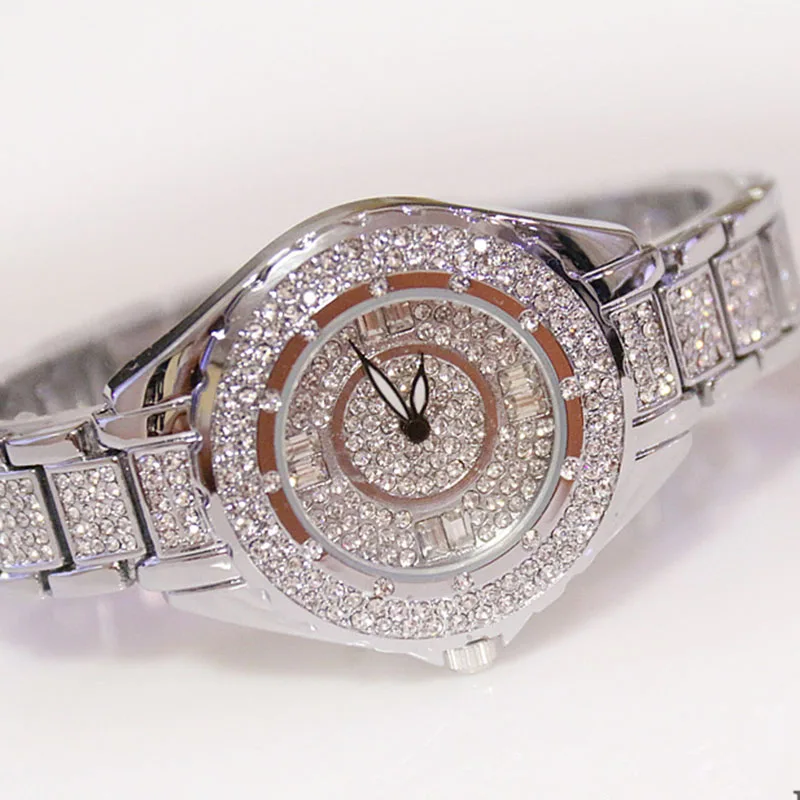 Horloge Dames женские часы Лидирующий бренд горячая распродажа Роскошные часы с кристаллами Модные женские кварцевые часы женские наручные часы Reloj - Цвет: Silver-Small