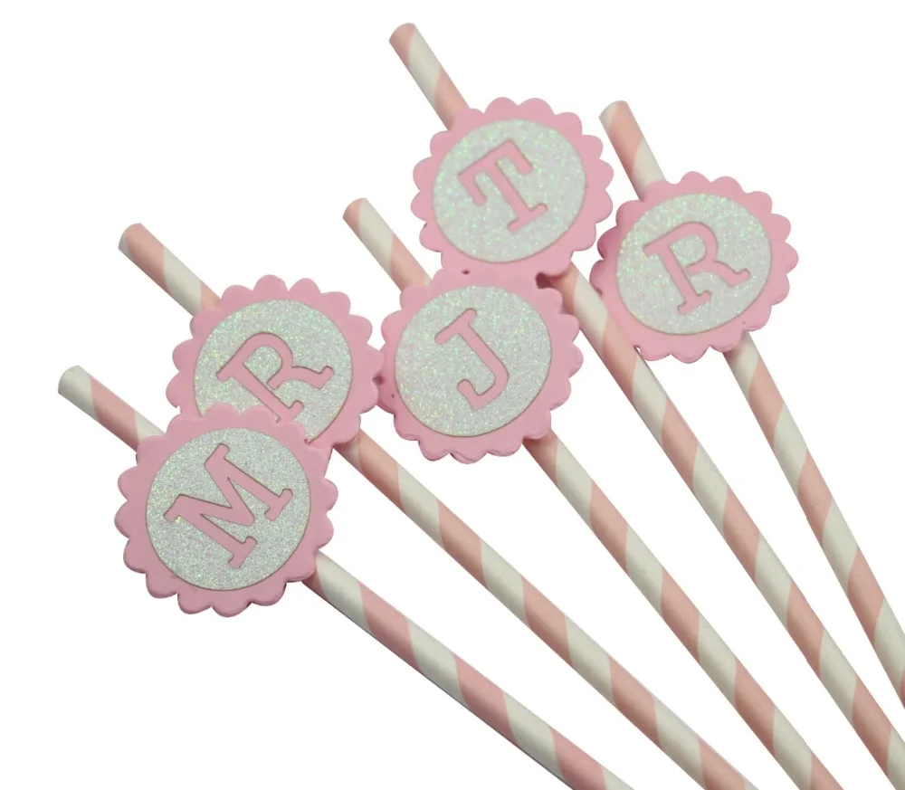 (25 компл./лот) розовая бумага соломинки с буквами топперы День рождения Свадебная
