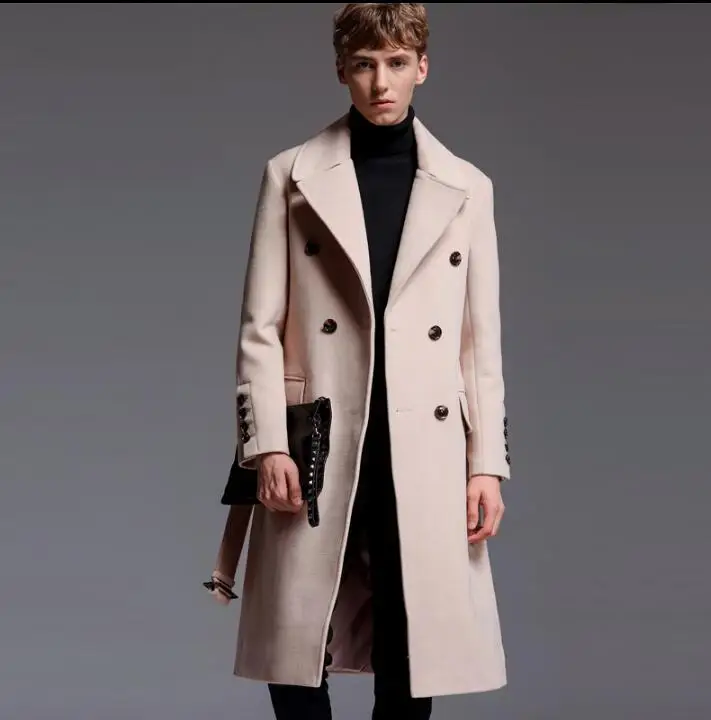 

Autumn winter casual long woolen coat men trench coats overcoat mens cashmere coat casaco masculino inverno erkek england khaki