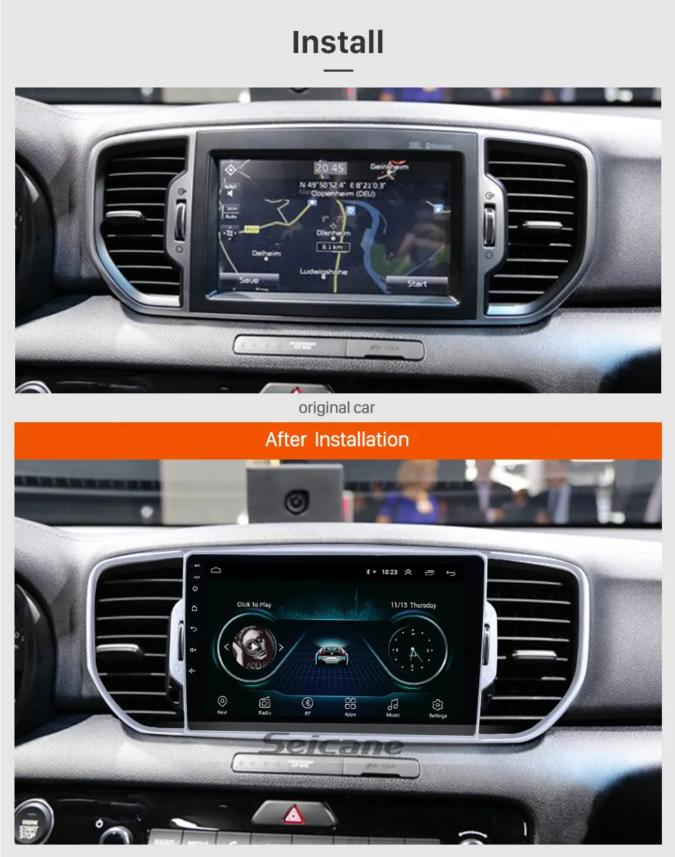 Seicane Android 8,1 2din автомобильный dvd плеер для KIA sportage KX5 gps навигации 9 дюймов Wi-Fi 4-х ядерный стерео автомагнитолы