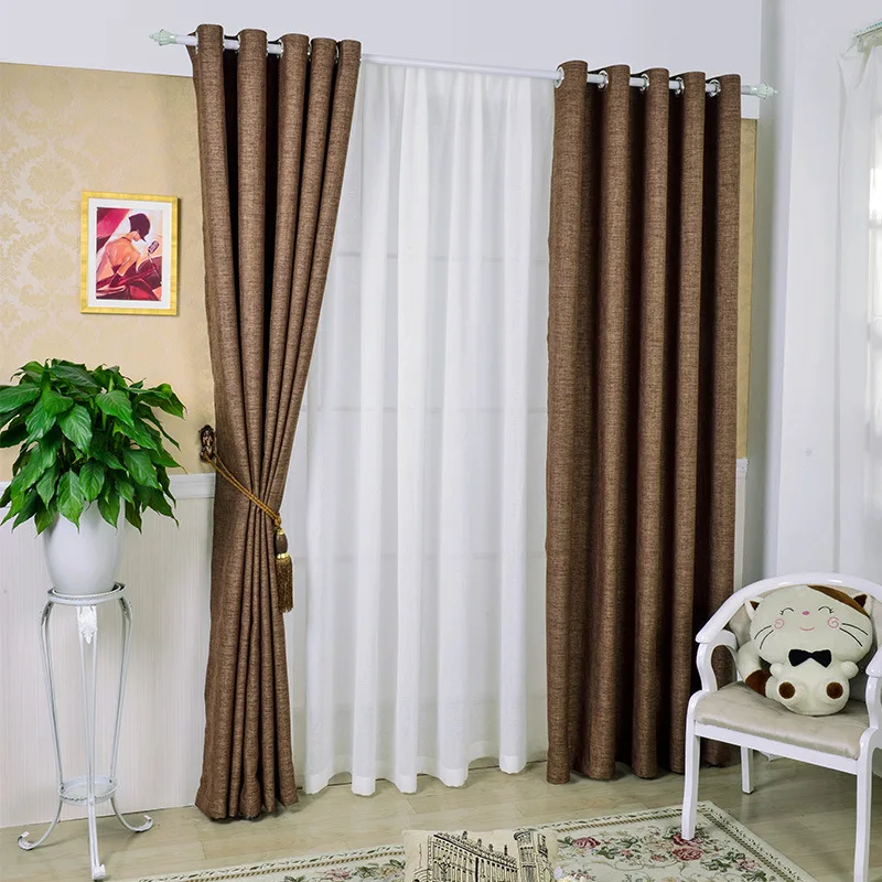 Готовые затемняющие шторы из искусственного льна на заказ однотонные тканевые