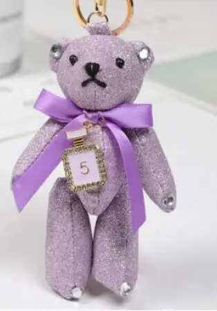 purple Винтажный брелок для ключей, брелоки, модный кулон медведь с бантом, милая мультяшная кожаная сумка, аксессуары, орнамент - Цвет: purple