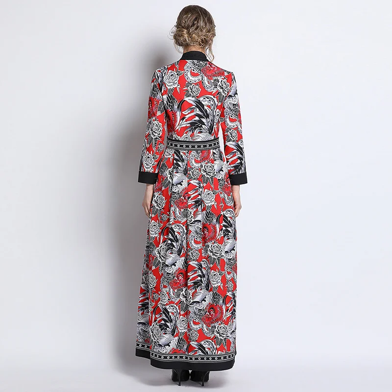 Fashion Summer Long Dress 2019 Women's Turn Down Collar Sleeve Flower Printed Patchwork Vintage Ethnic Maxi Vestidos | Женская