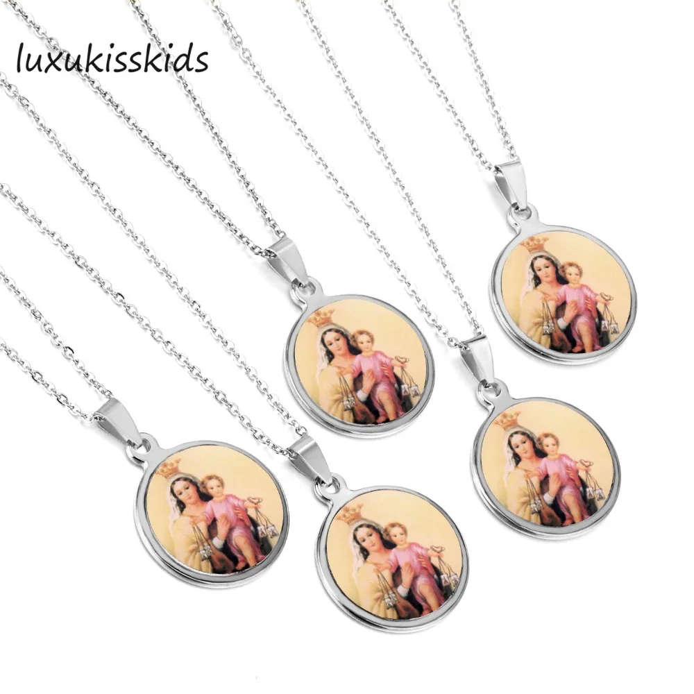 LUXUKISSKIDS ожерелье из нержавеющей стали 5 шт./лот с кулоном Дева Мария ожерелья для