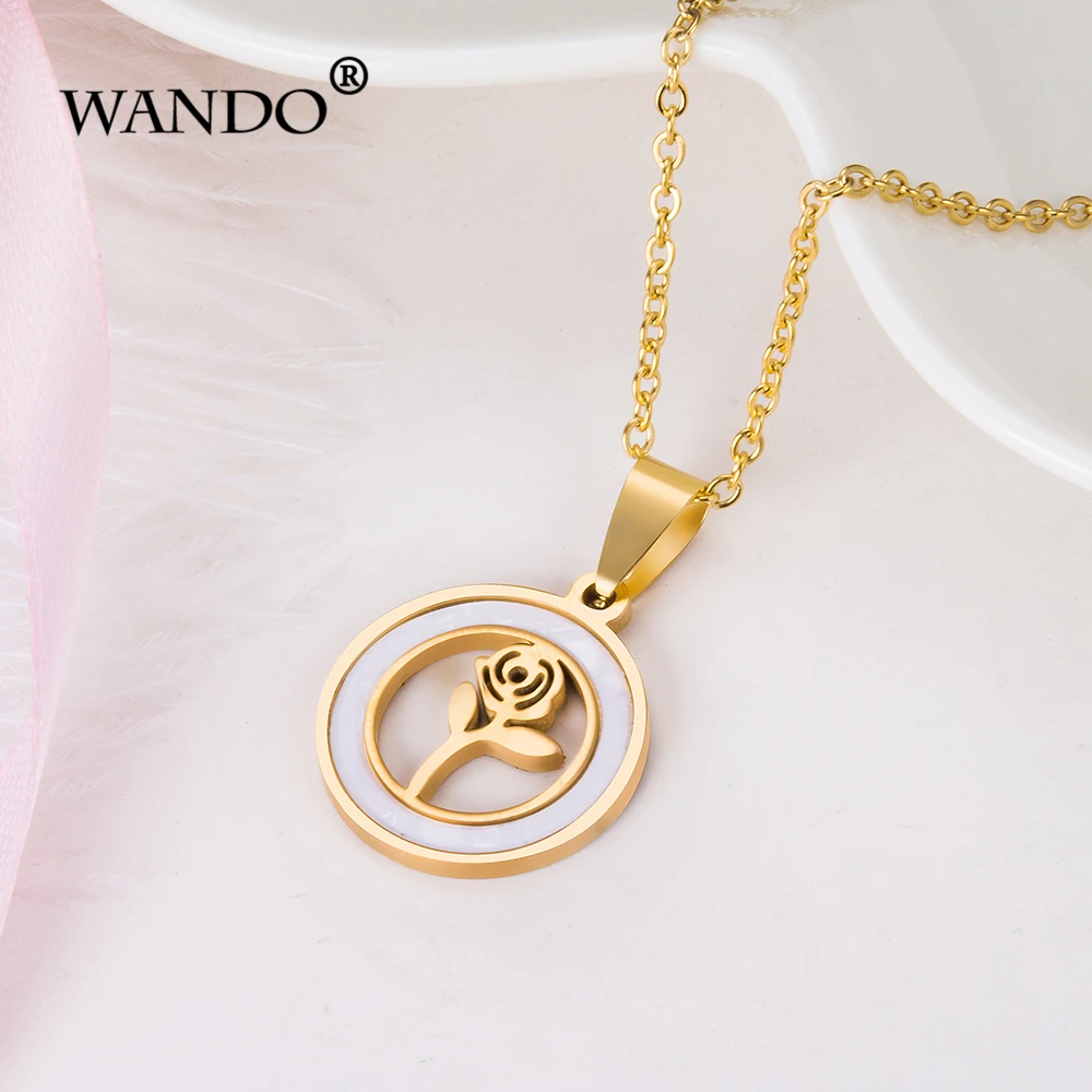 WANDO Fashion beautiful rose stainless steel non-fading gold color amulet energy pendant women birthday party gift P18 | Украшения и